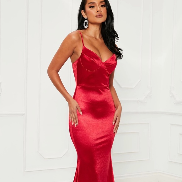 fitted lace wedding dress Red Satin Slip Dress main image 1